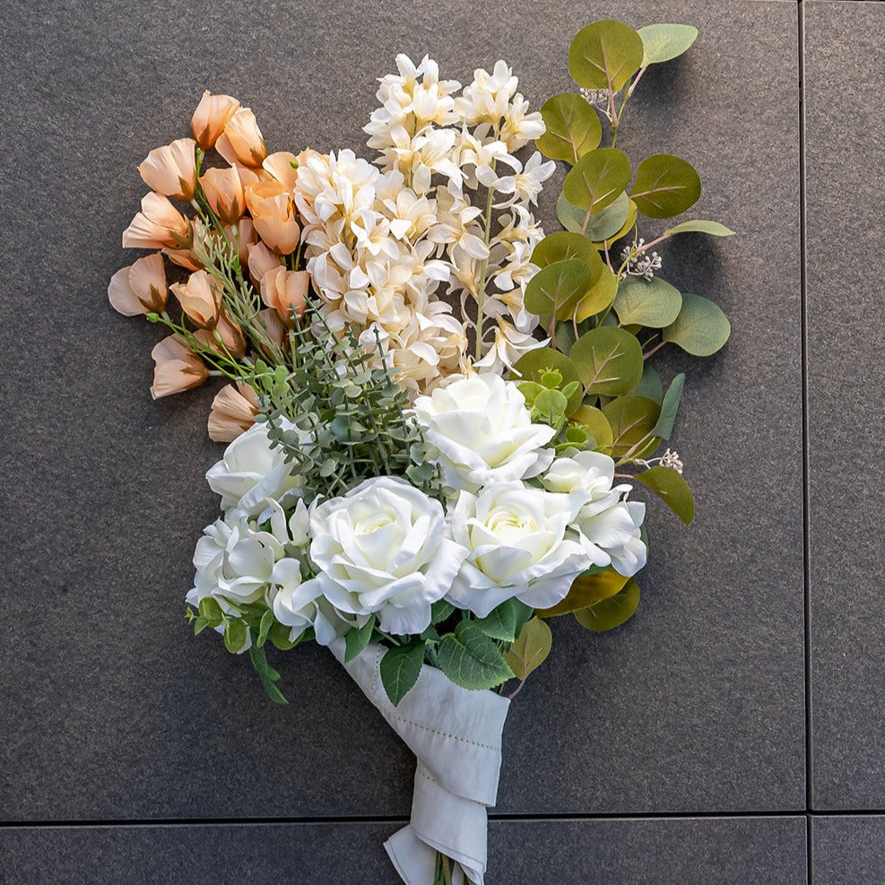 Rose Hydrangea Bouquet 10 Heads Cream 49cm