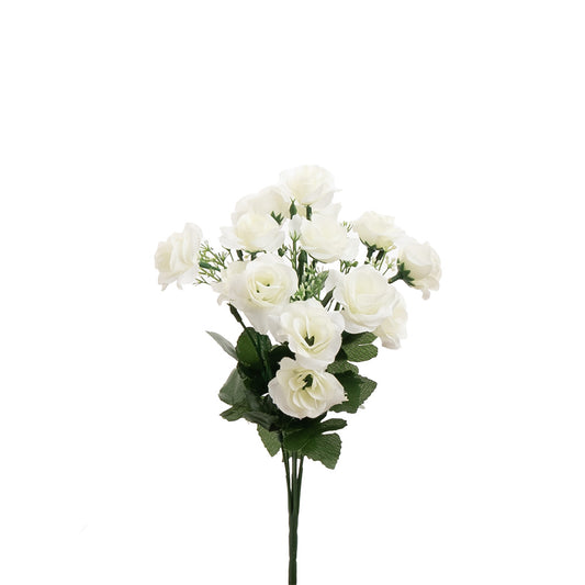 Mini Rose Bunch 14 Heads Cream 32cm