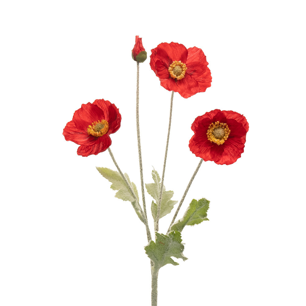 Poppy Stem 4 Heads Red 60CM