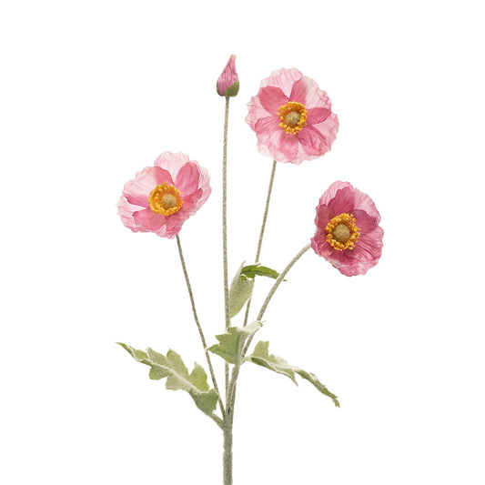 Poppy Stem 4 Heads Pink 60CM