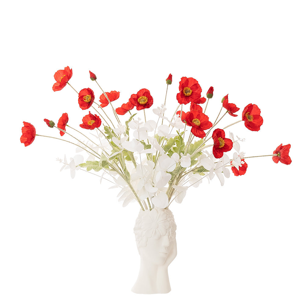 Poppy Stem 4 Heads Red 60CM