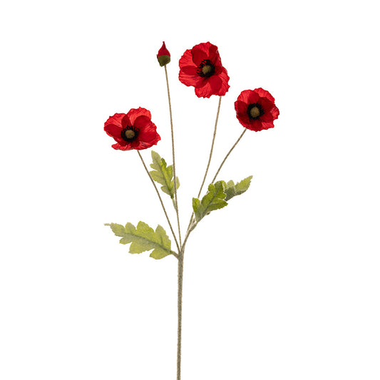 Poppy Stem 4 Heads Red Black 60cm