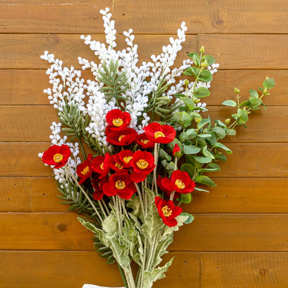 Poppy Stem 4 Heads Red 60CM